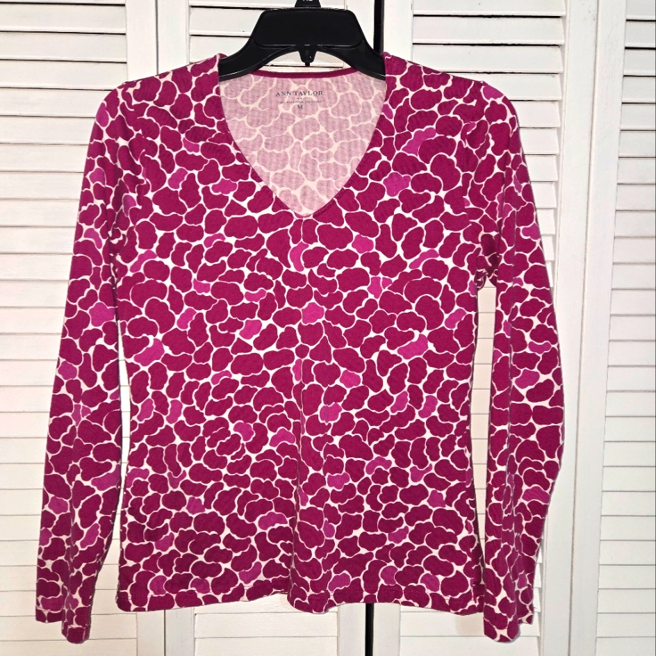 Ann Taylor Women's M Pink Patterned Women's Top